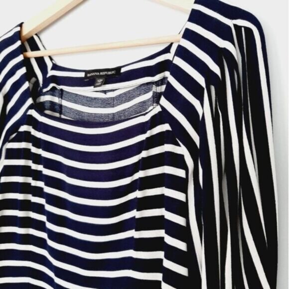BANANA REPUBLIC Puff Sleeve Boho Square Neck Stripped Crop Blouse Sz S - Picture 4 of 13